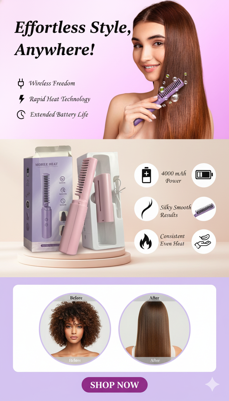 Meneflix Portable Mini Hair Straightener Cordless Rechargeable Mini Adjustable Hair Straightener Hot Comb